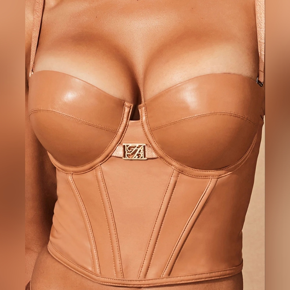NWT Honey Birdette Emily Leatherette toffee bustier 34C